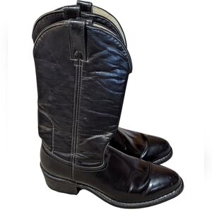 Vintage Neoprene Vulcan Soles Western Leather Cowboy Black  Boots Sz 8.5D